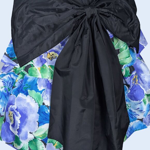 Vintage 80s Strapless Blue Floral Print Short Tiered Prom Cocktail Party Dress M - Picture 11 of 12